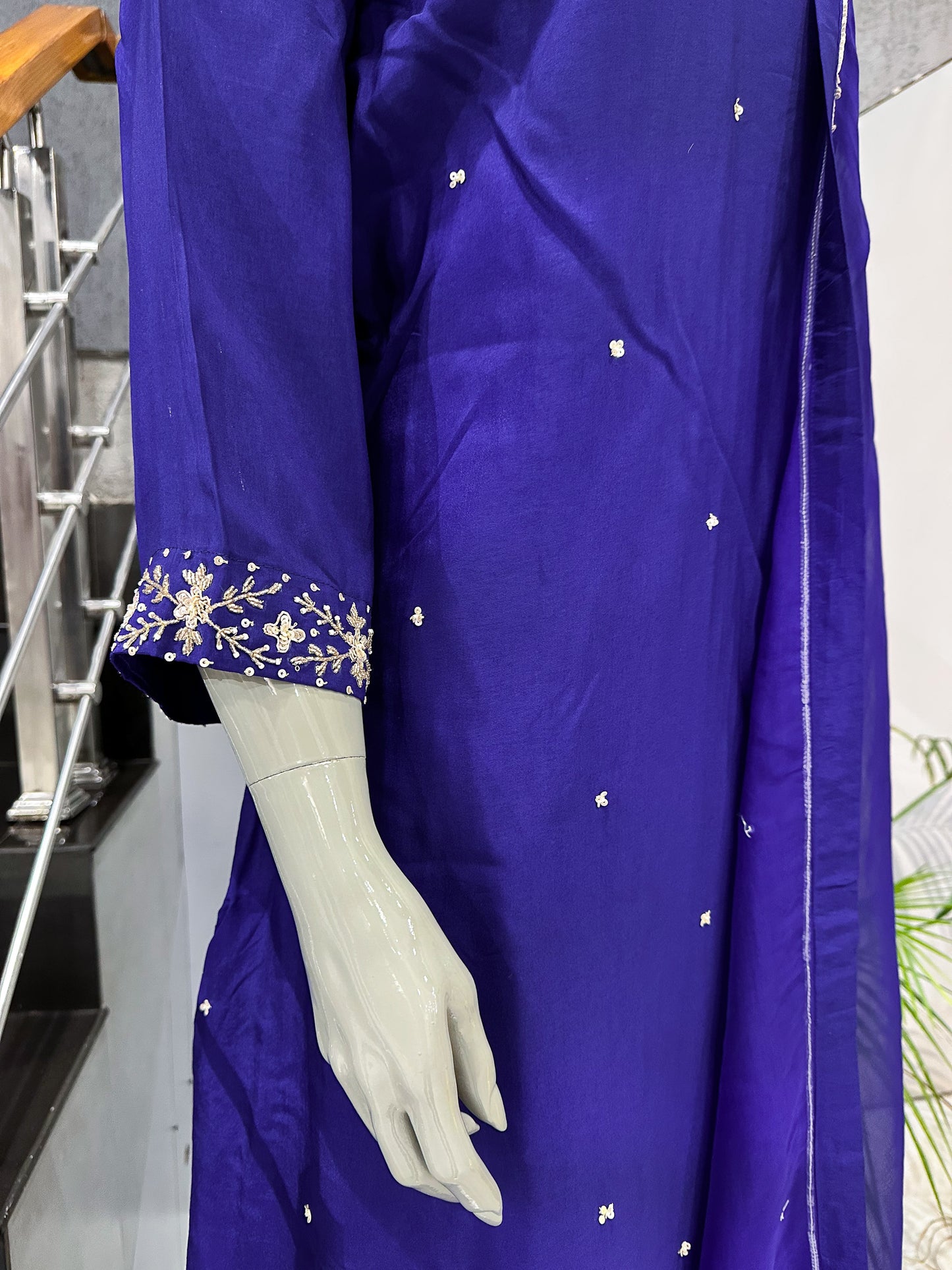 Royal Blue Russian Silk Party Wear Anarkali Set with Organza Dupatta | Premium Women’s Ethnic Wear