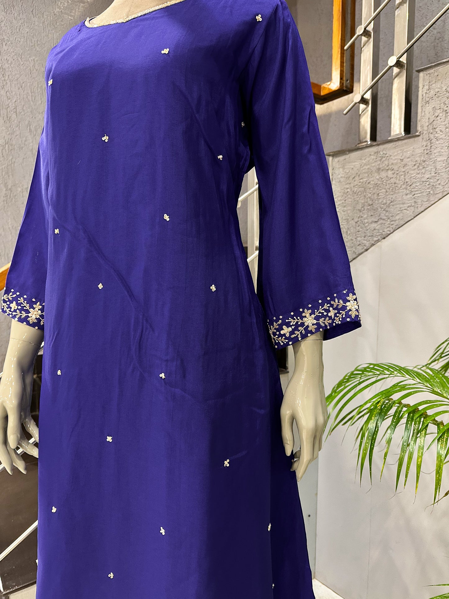 Royal Blue Russian Silk Party Wear Anarkali Set with Organza Dupatta | Premium Women’s Ethnic Wear