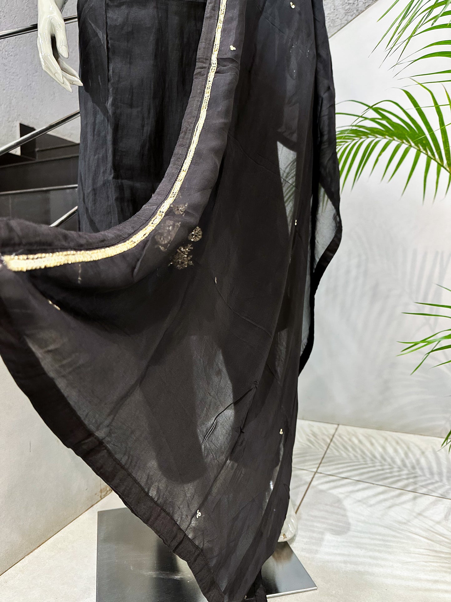 Luxury Black Dola Silk Party Wear Anarkali Set with Organza Dupatta & Embroidery Work | Premium Women’s Ethnic Wear