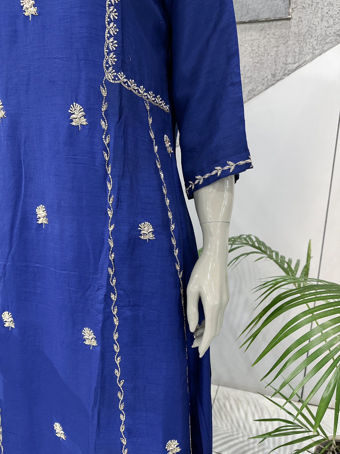 Royal Blue Dola Silk Party Wear Churidar Set with Organza Dupatta & Embroidery Work | Luxury Ethnic Wear for Women