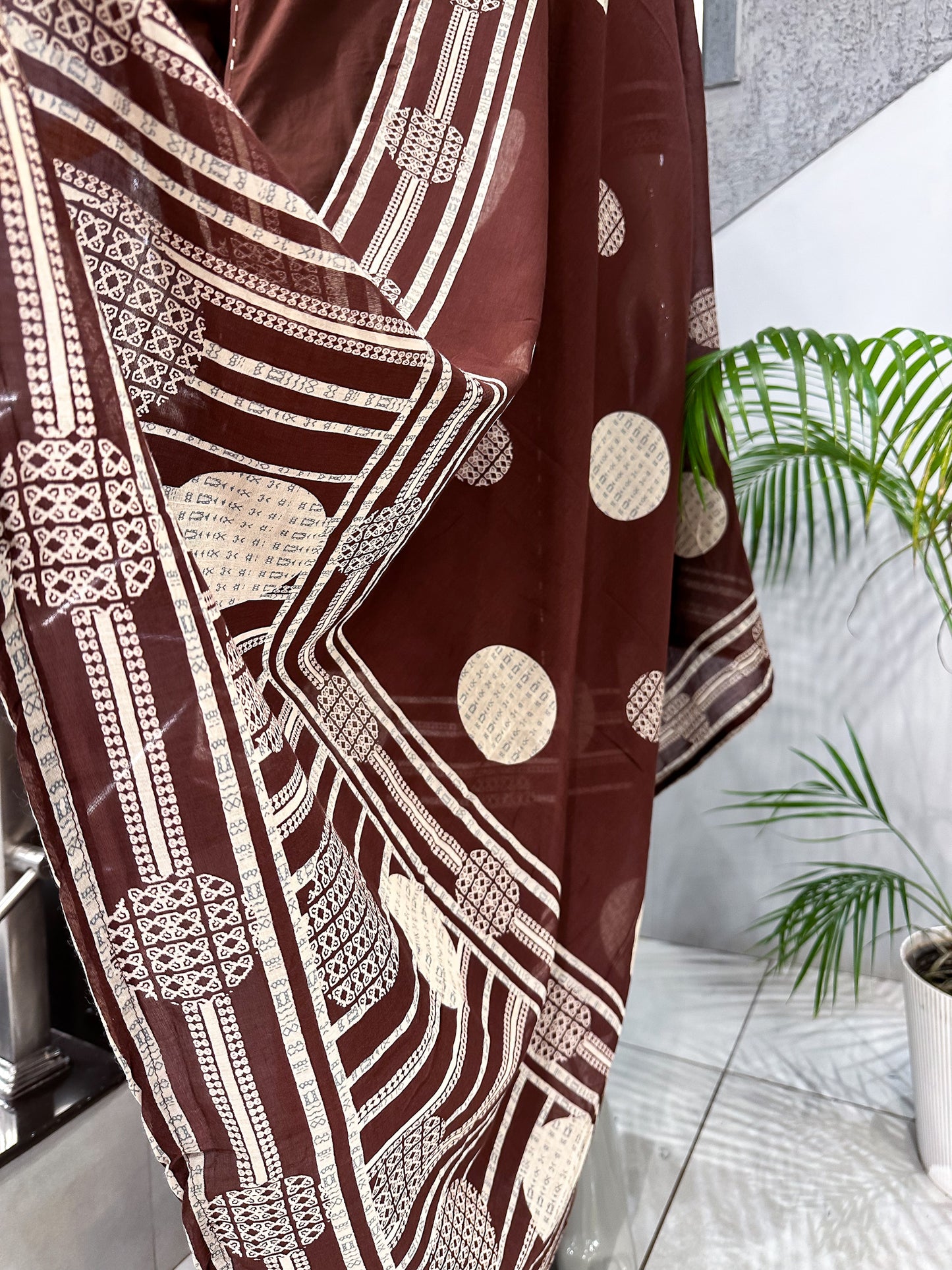 Premium Chocolate Brown Cotton Churidar Set with Designer Dupatta & Mirror Work | Elegant Daily Wear Ethnic Suit for Women