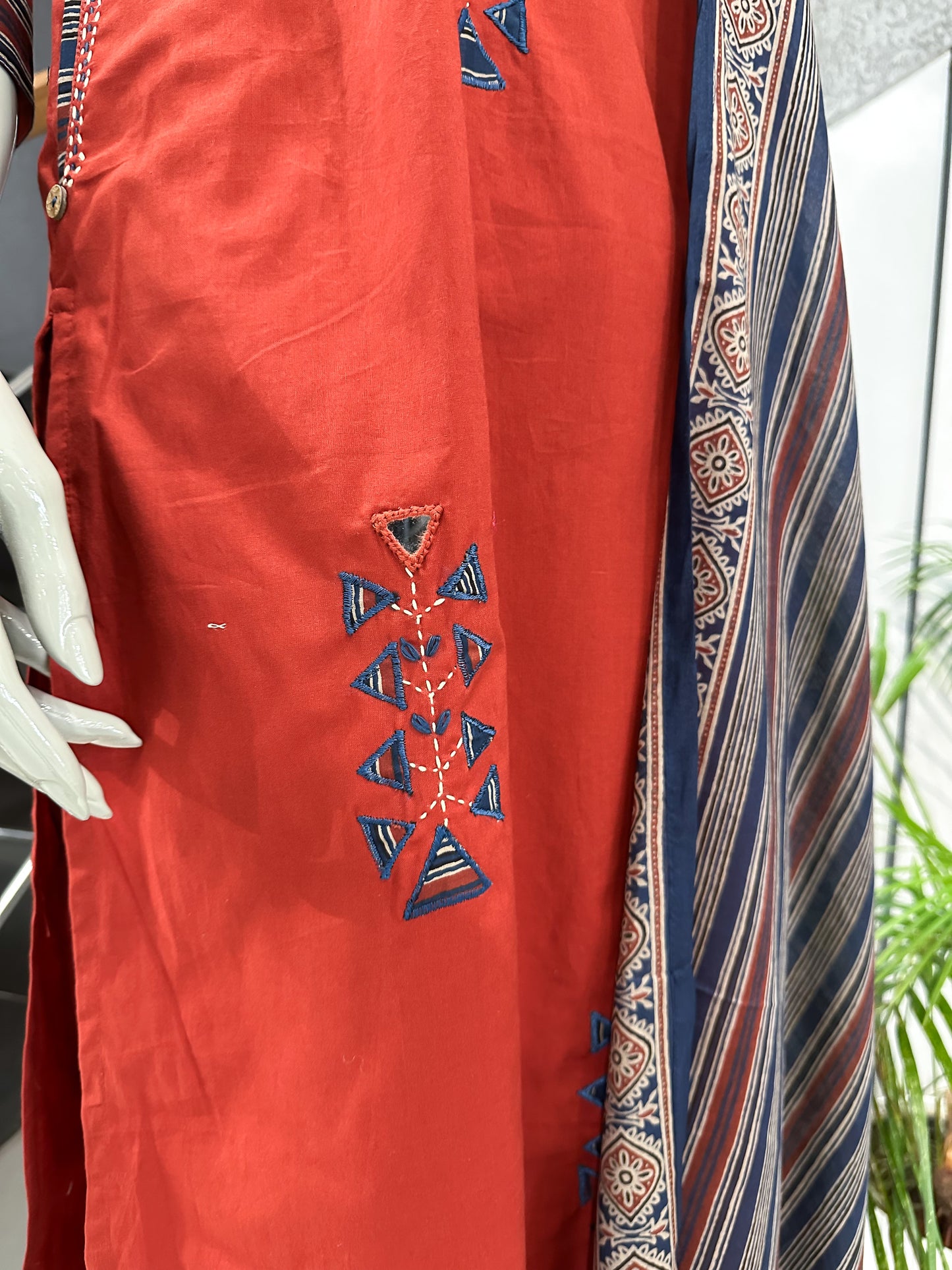 Premium Rust Red Cotton Churidar Set with Printed Dupatta & Palazzo Bottom for Women | Daily Wear Ethnic Suit