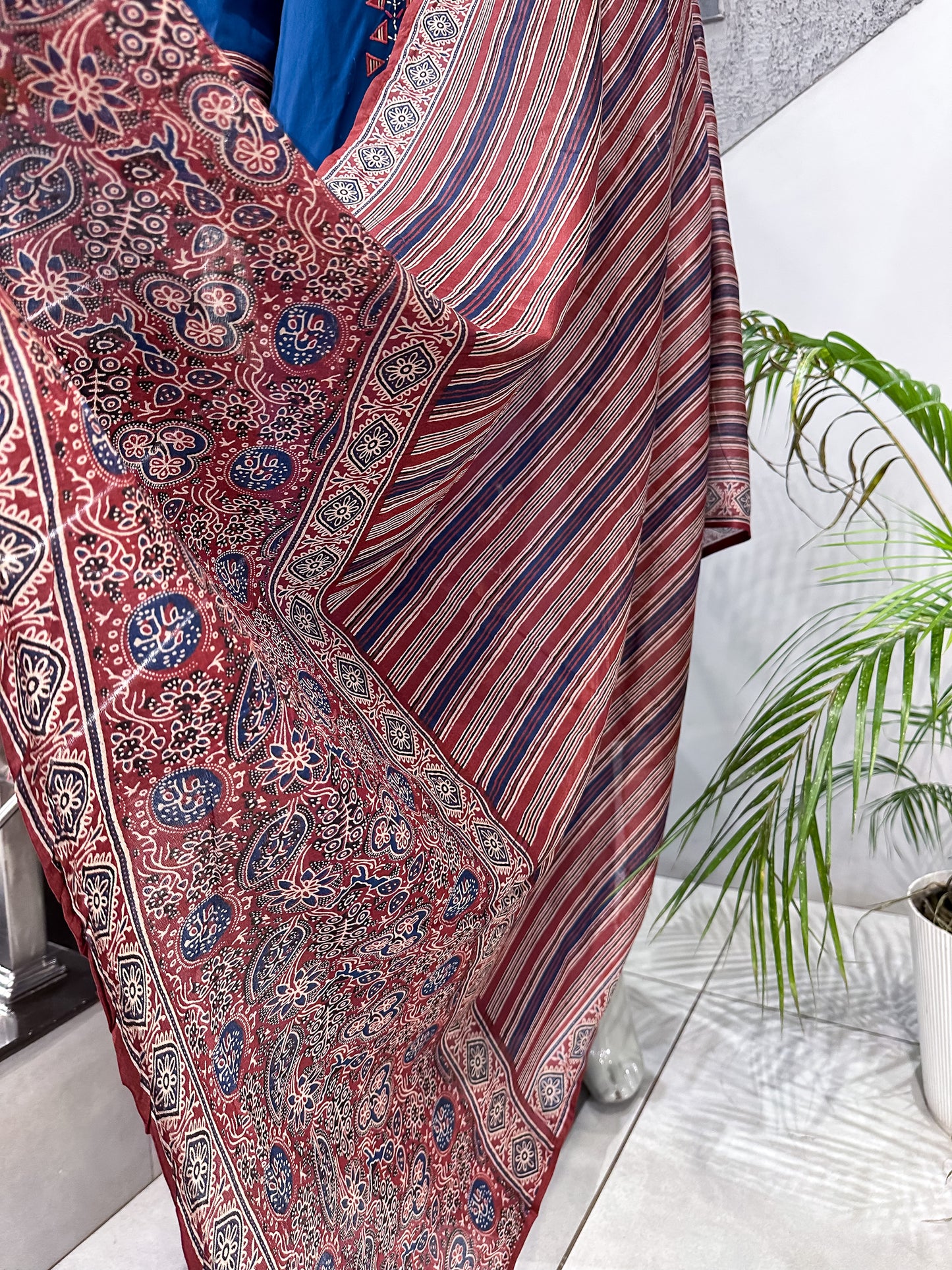 Premium Navy Blue Cotton Churidar Set with Printed Dupatta & Palazzo Pants for Women | Elegant Daily Wear Ethnic Suit