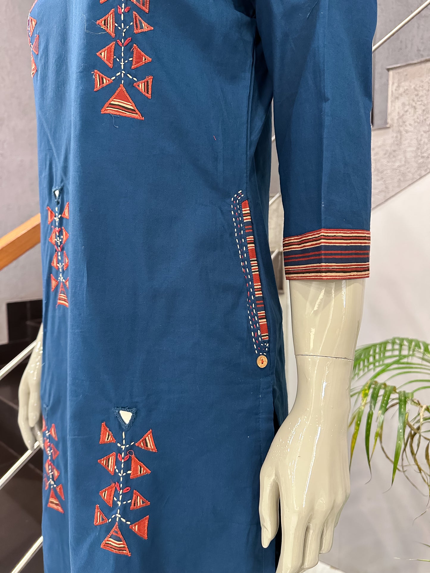 Premium Navy Blue Cotton Churidar Set with Printed Dupatta & Palazzo Pants for Women | Elegant Daily Wear Ethnic Suit