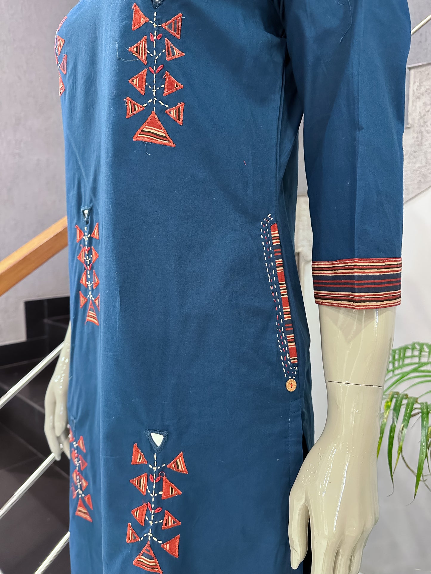 Premium Navy Blue Cotton Churidar Set with Printed Dupatta & Palazzo Pants for Women | Elegant Daily Wear Ethnic Suit