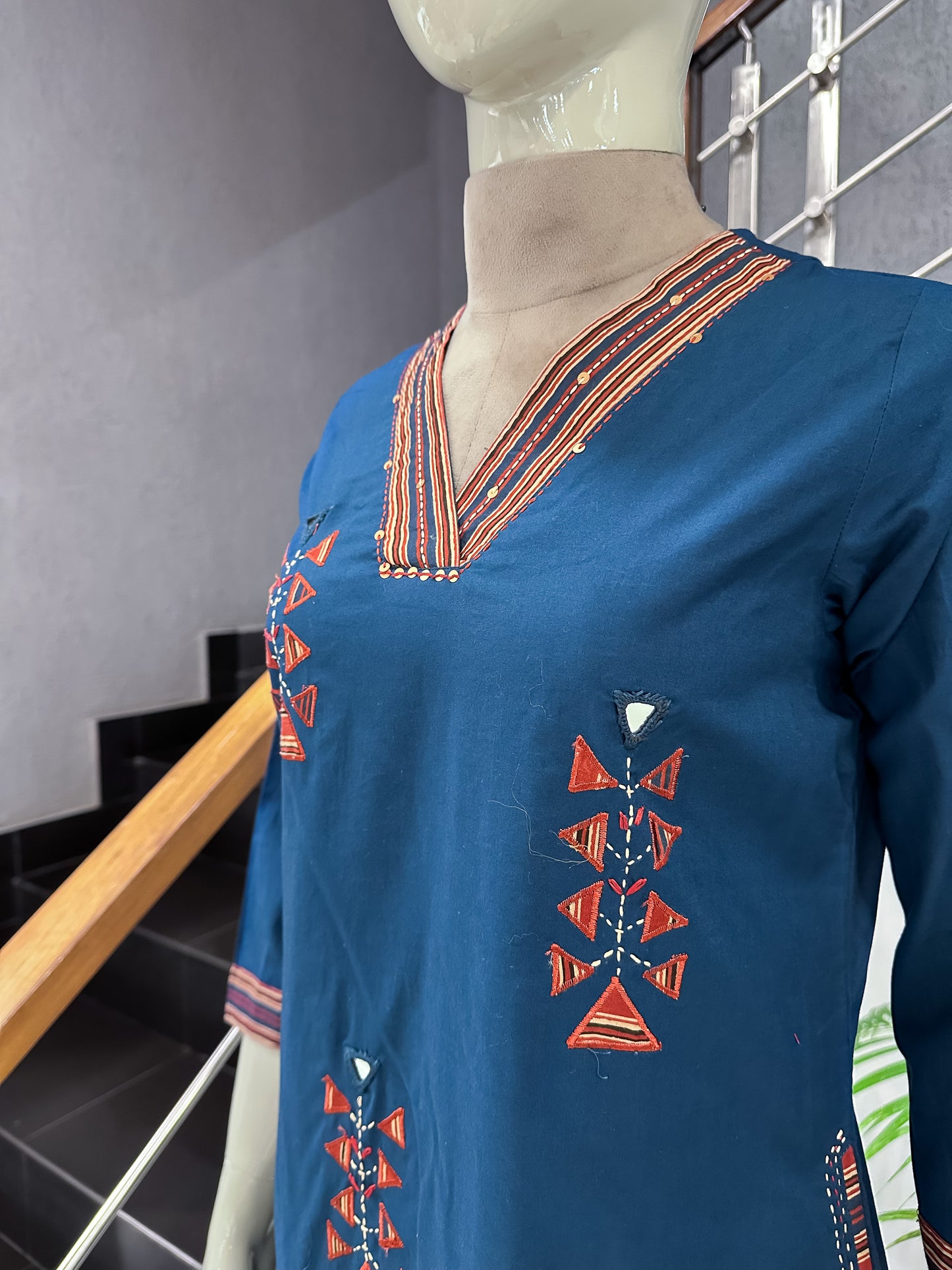 Premium Navy Blue Cotton Churidar Set with Printed Dupatta & Palazzo Pants for Women | Elegant Daily Wear Ethnic Suit