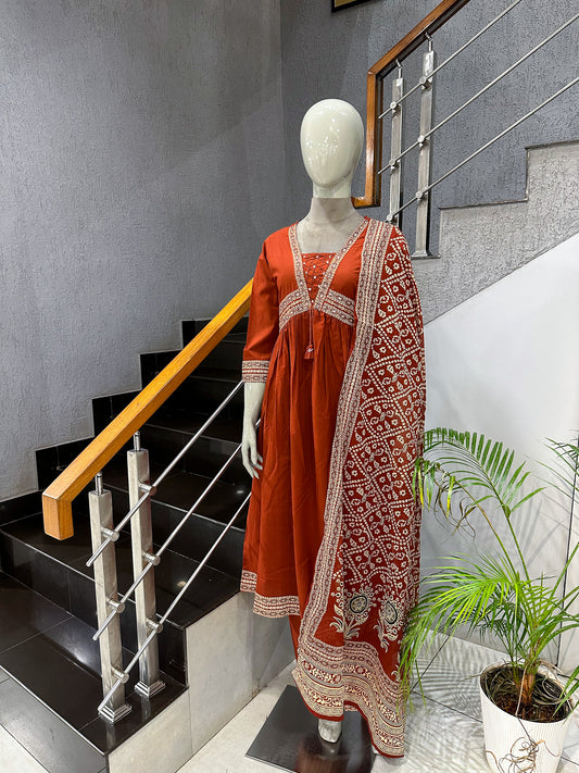 Designer Rust Cotton Salwar Set