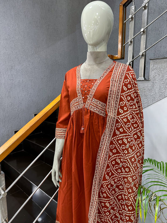 Designer Rust Cotton Salwar Set