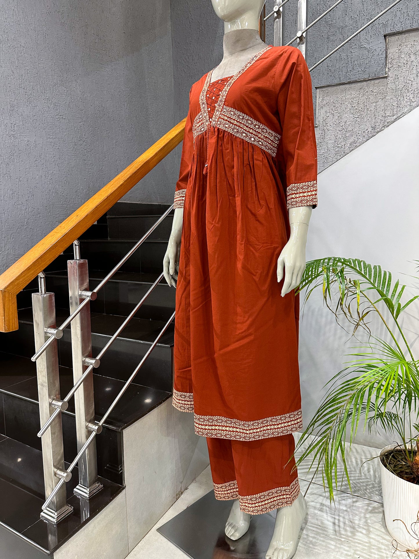 Designer Rust Cotton Salwar Set