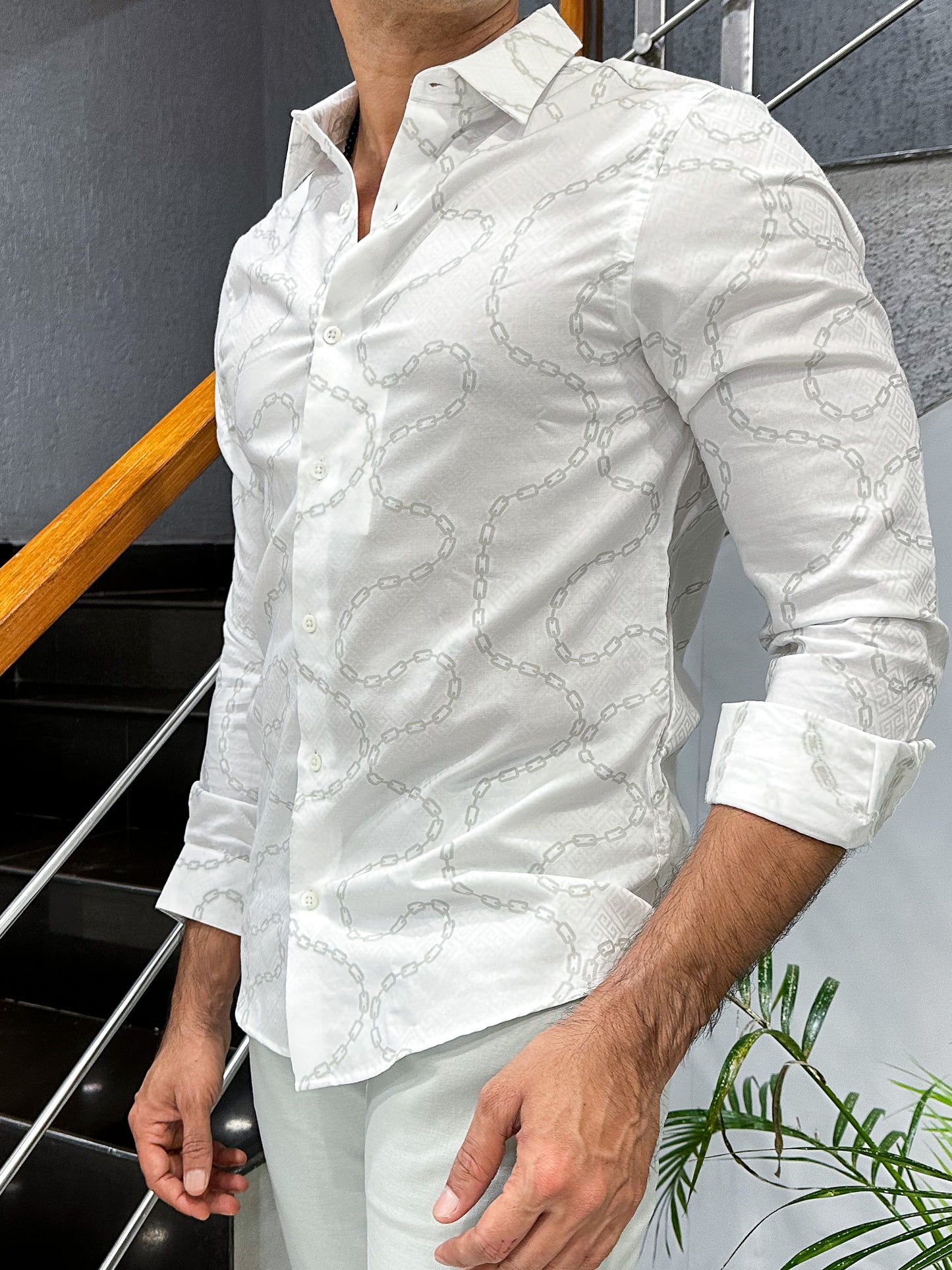 HENIIS Premium White Supima Cotton Digital Print Shirt for Men | Luxury Partywear Casual Shirt