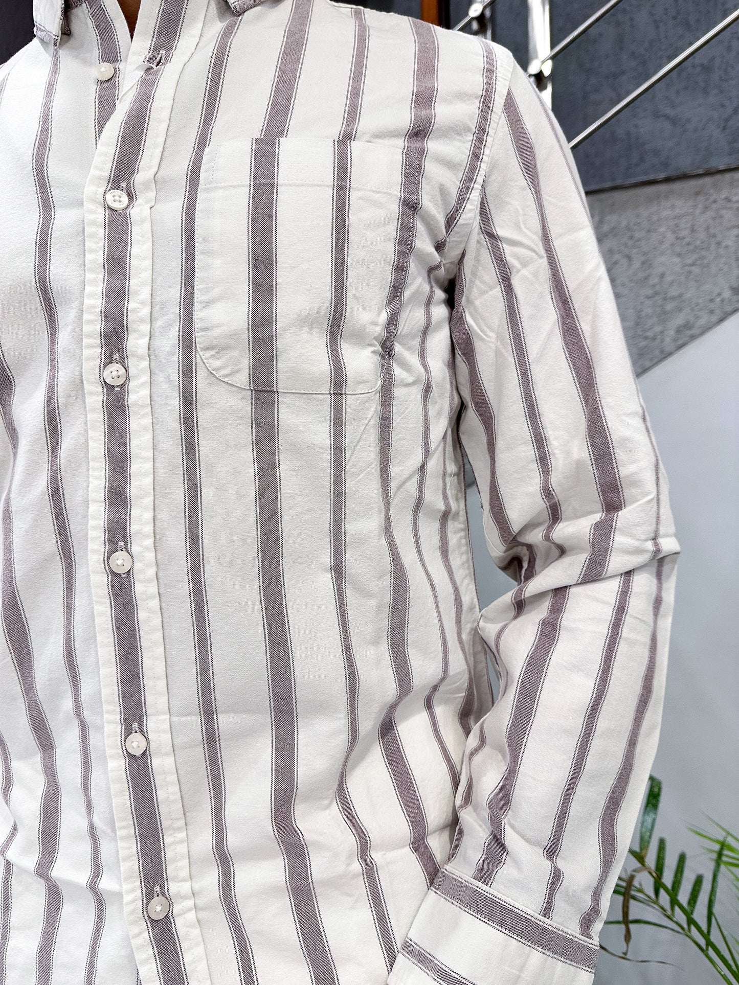 HENIIS Premium White Oxford Cotton Striped Shirt for Men | Luxury Casual Full Sleeve Shirt