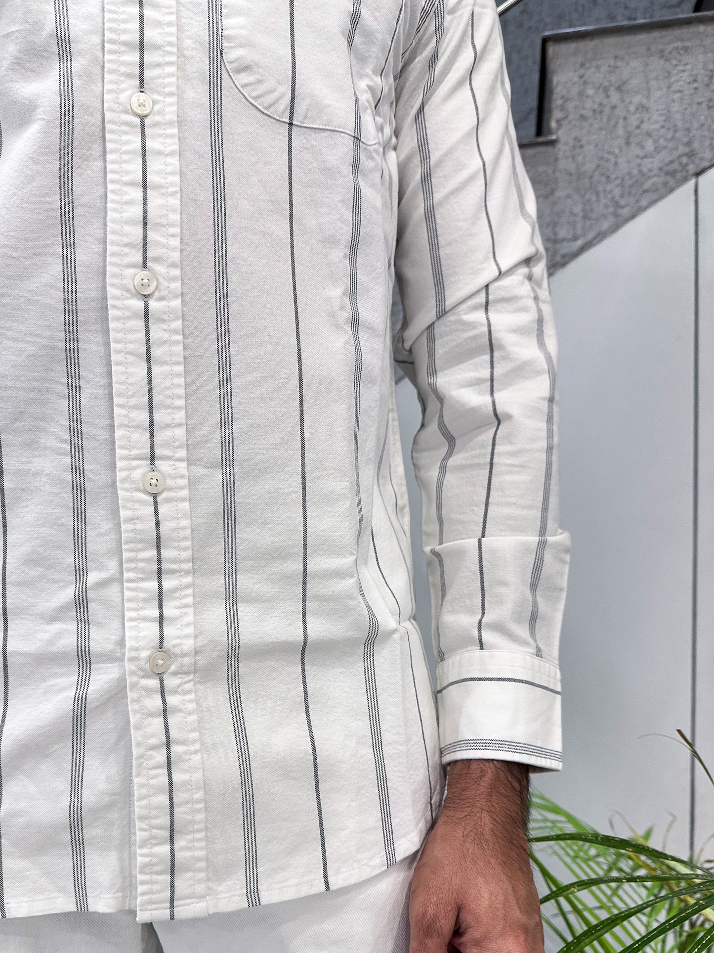 HENIIS Premium White Oxford Cotton Striped Shirt for Men | Luxury Casual Full Sleeve Shirt