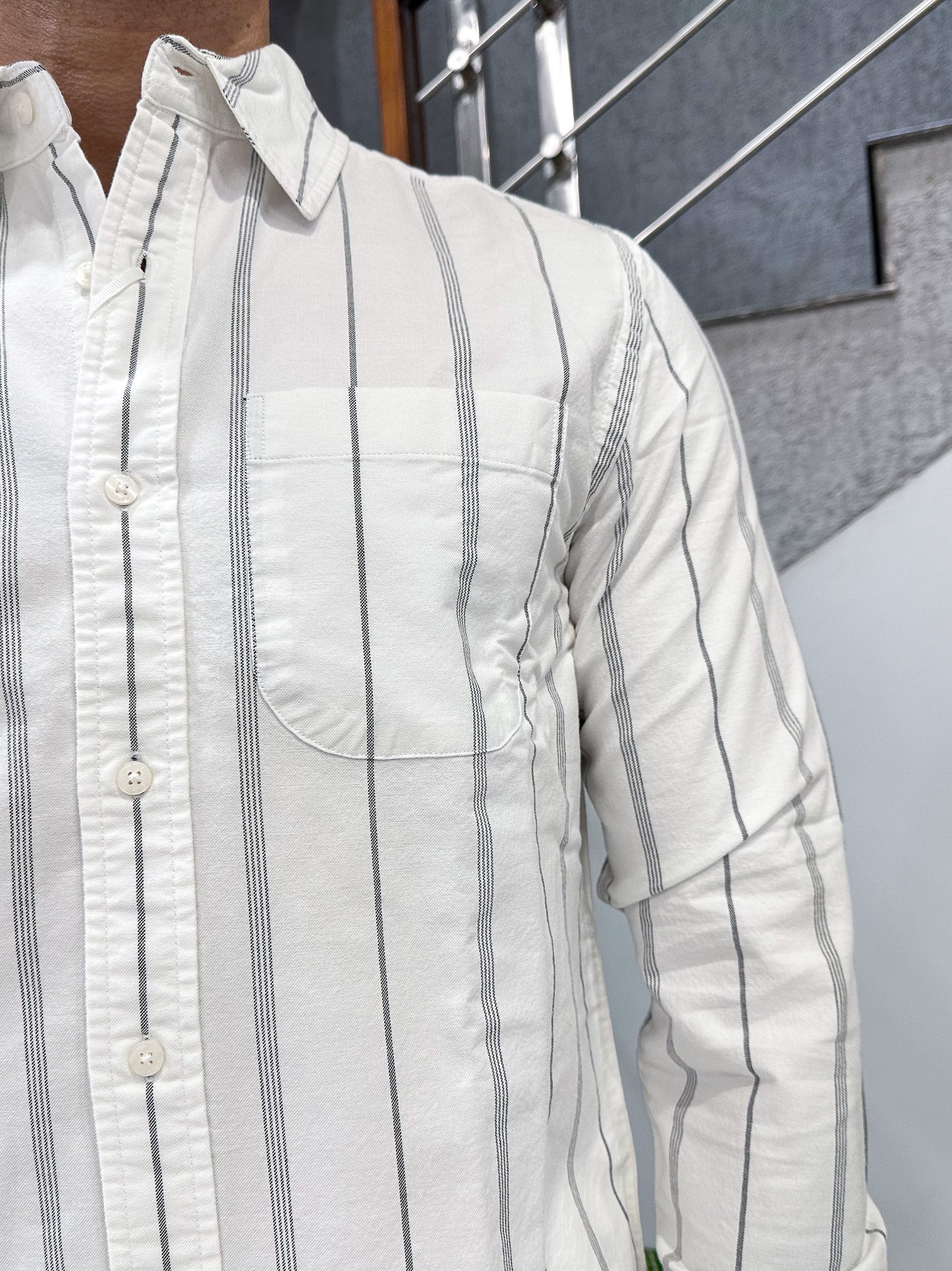 HENIIS Premium White Oxford Cotton Striped Shirt for Men | Luxury Casual Full Sleeve Shirt