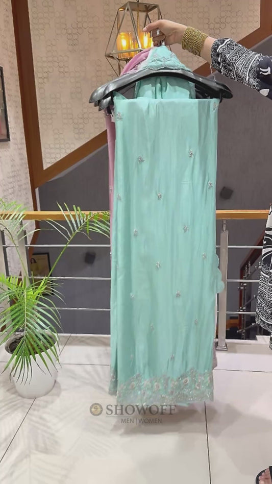 SHOWOFF WOMEN Luxury Organza Handwork Unstitched Churidar Set | Premium Party Wear Designer Suit with Organza Dupatta