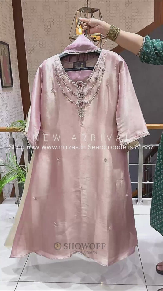SHOWOFF Royal Shimmer Hand-Embroidered A-Line Churidar Set With Santoon Bottom