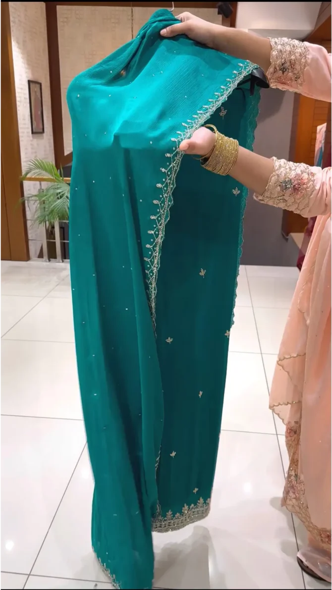 Elegant Chinon Fabric Green Salwar Set with Exquisite Handwork