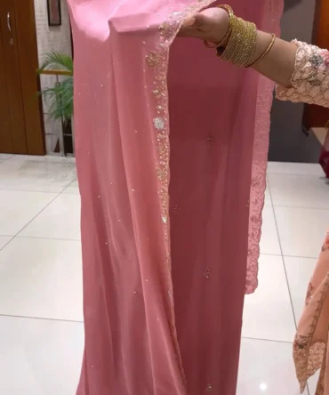 Elevate Your Wardrobe with Our Chinon Fabric pink Colour Salwar