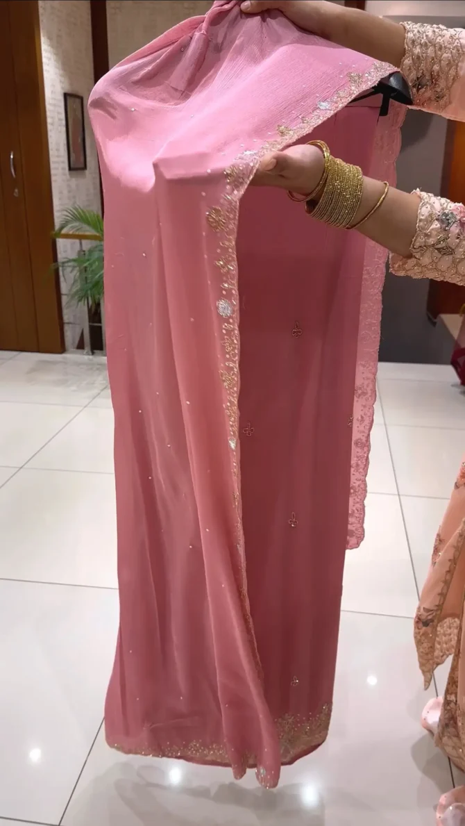 Elevate Your Wardrobe with Our Chinon Fabric pink Colour Salwar