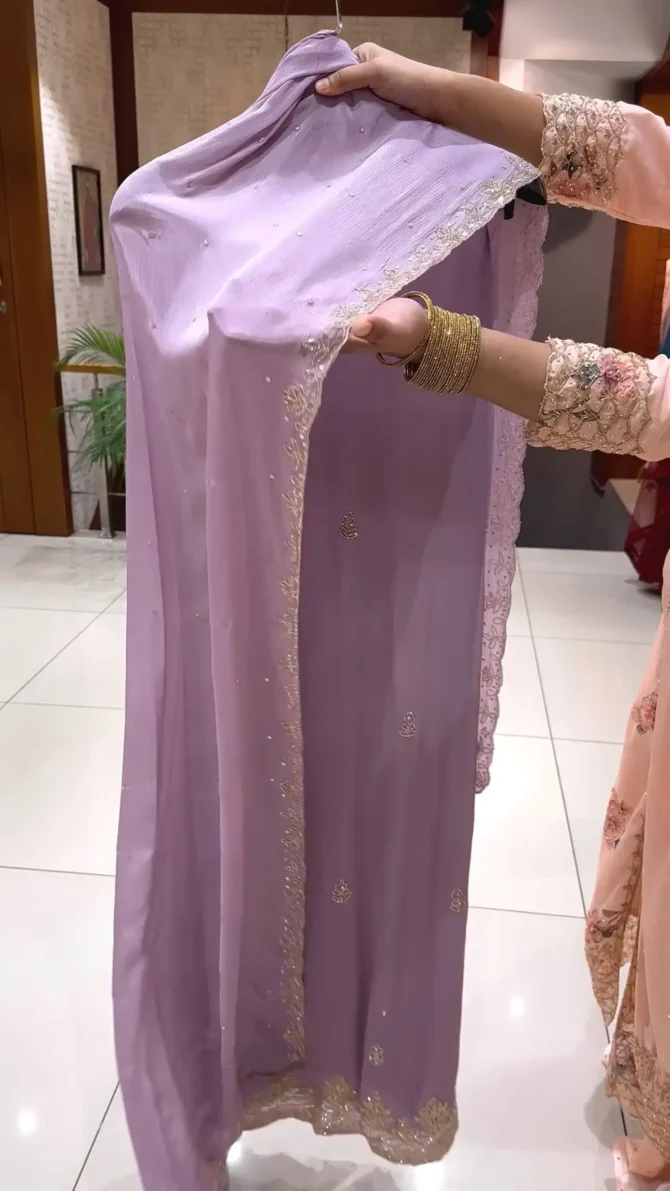 Lavender chinon Salwar Fabric with Exquisite Handwork