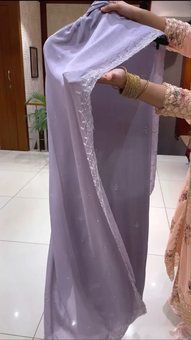 Elegant Lavender Chinon Fabric Churidar Set