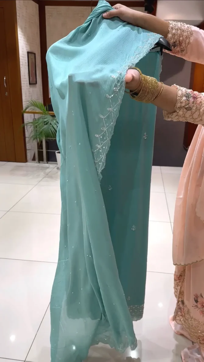 Elegant Aqua Chinon Fabric Churidar: A Perfect Blend of Tradition and Style