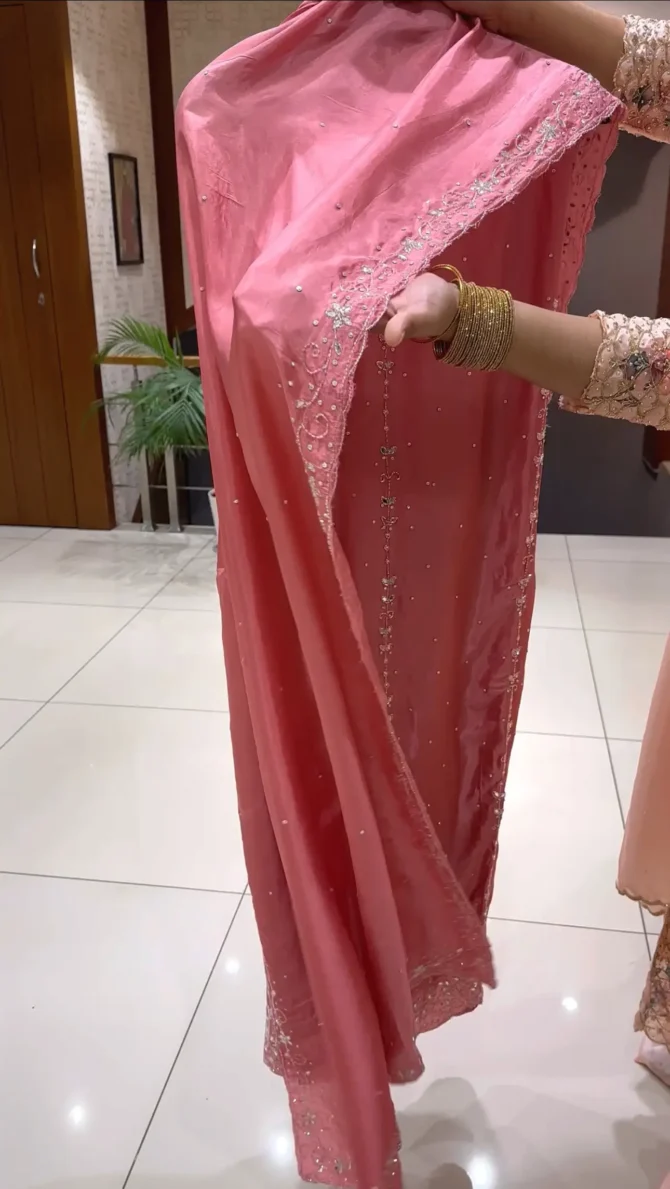 Elegant Pink Tissue Silk Churidar Fabric for Party Wear