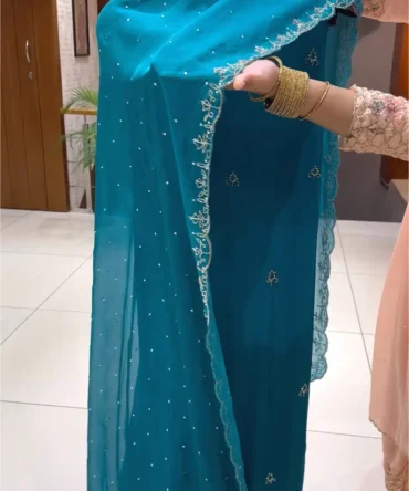 Elegant Peacock Colour Organza Churidar Fabric