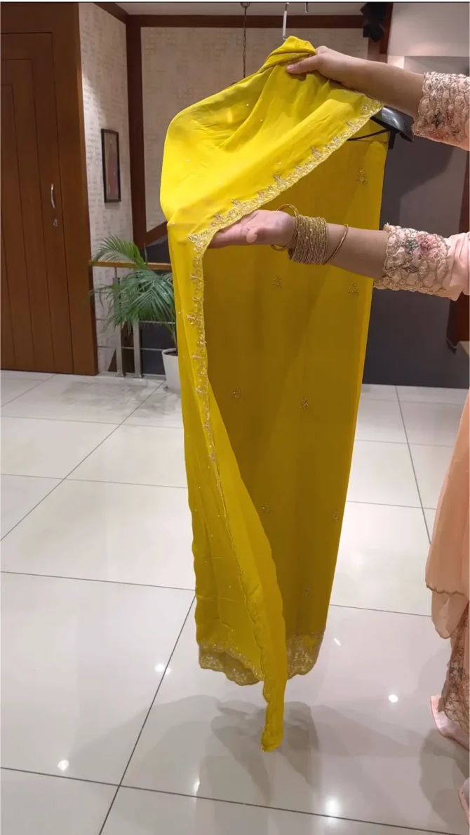 Elegance Redefined: The Exquisite Yellow Organza Churidar Fabric