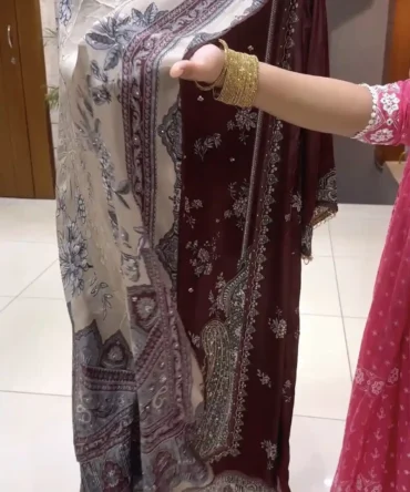 Elegant Burgundy Crepe Fabric Ethnic Wear Salwar