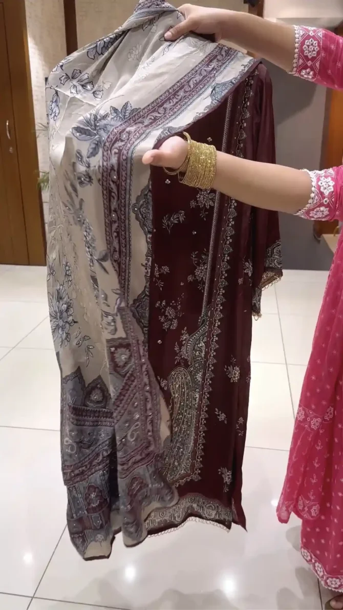 Elegant Burgundy Crepe Fabric Ethnic Wear Salwar