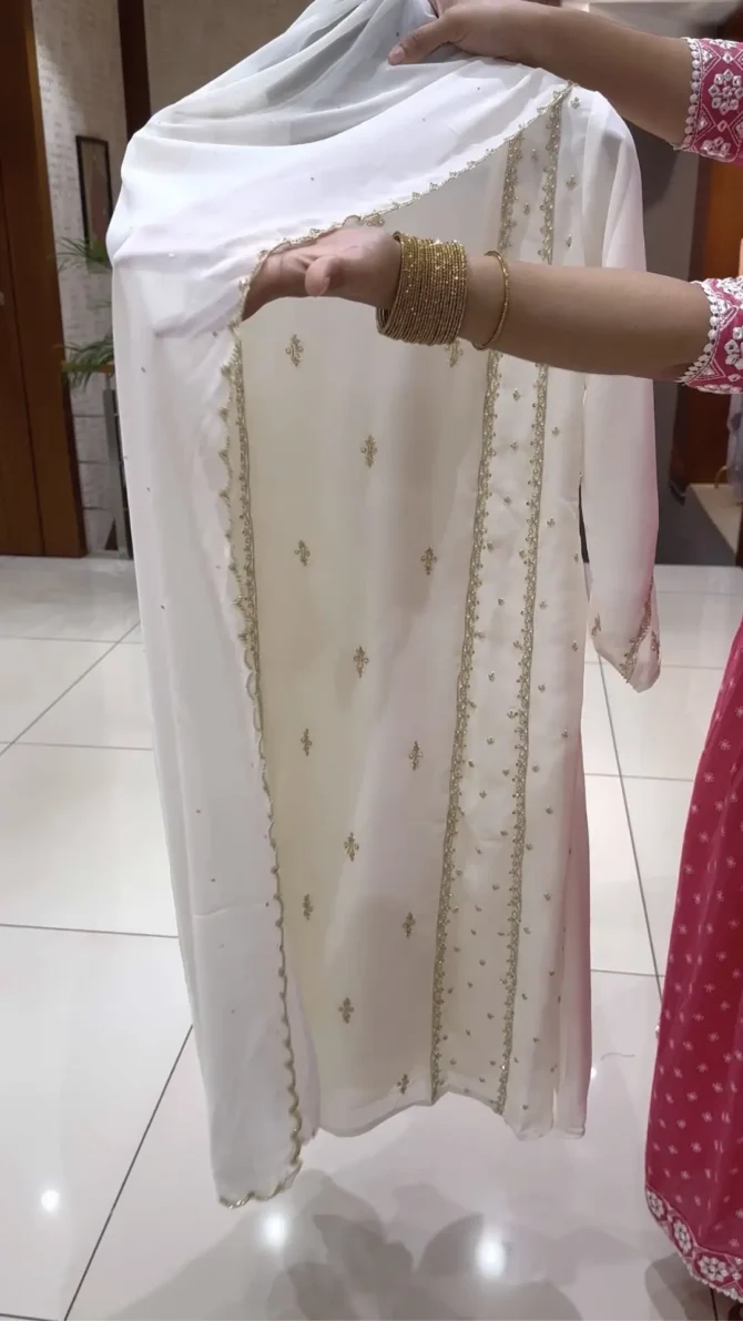 Elegant White Chiffon Anarkali and Palazzo Set