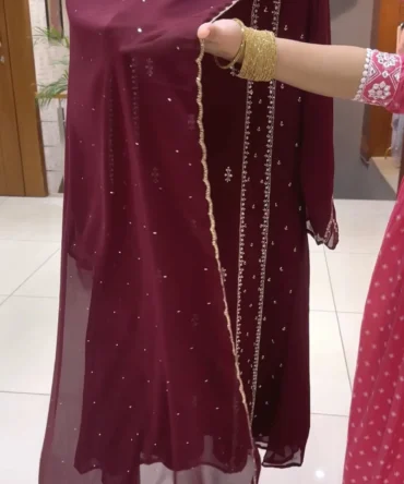 Elegant Maroon Chiffon Anarkali Set