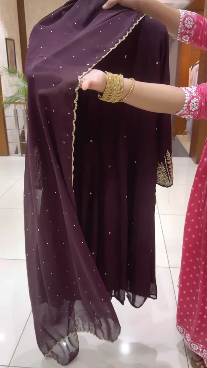 Elegant Wine Colour Panel Cut Front Slit Anarkali
