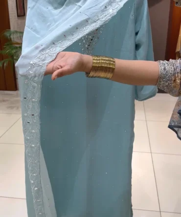 Elevate Your Wardrobe with Our Sky Blue Chinon Fabric Churidar