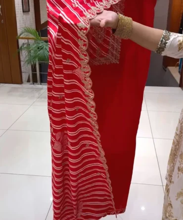 Elegant Russian Silk Churidar Fabric Set in Red
