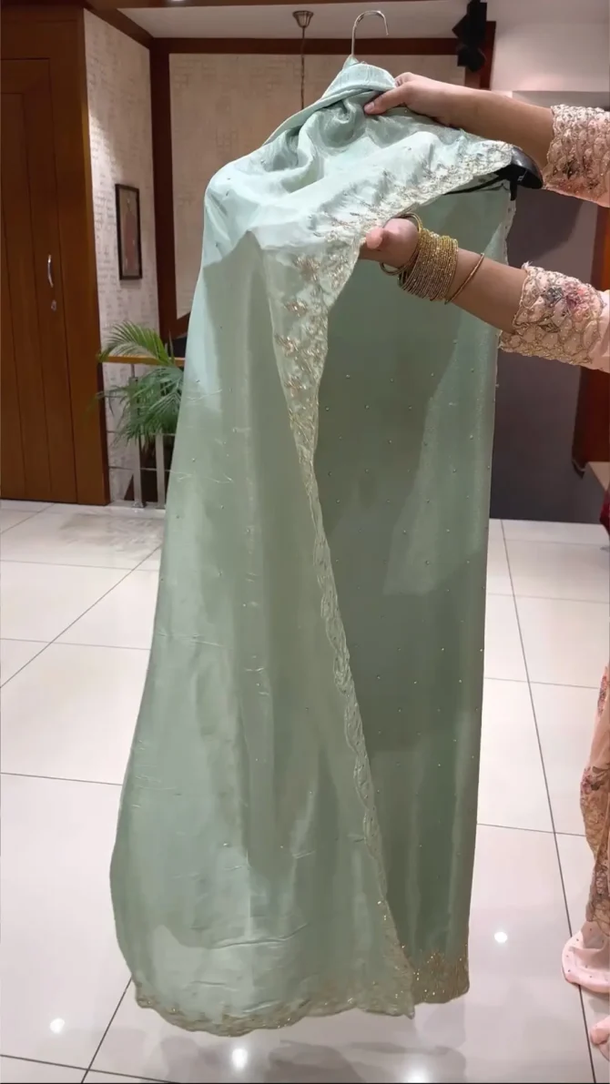 Elegance Redefined: Tissue Silk Pista Colour Churidar Fabric