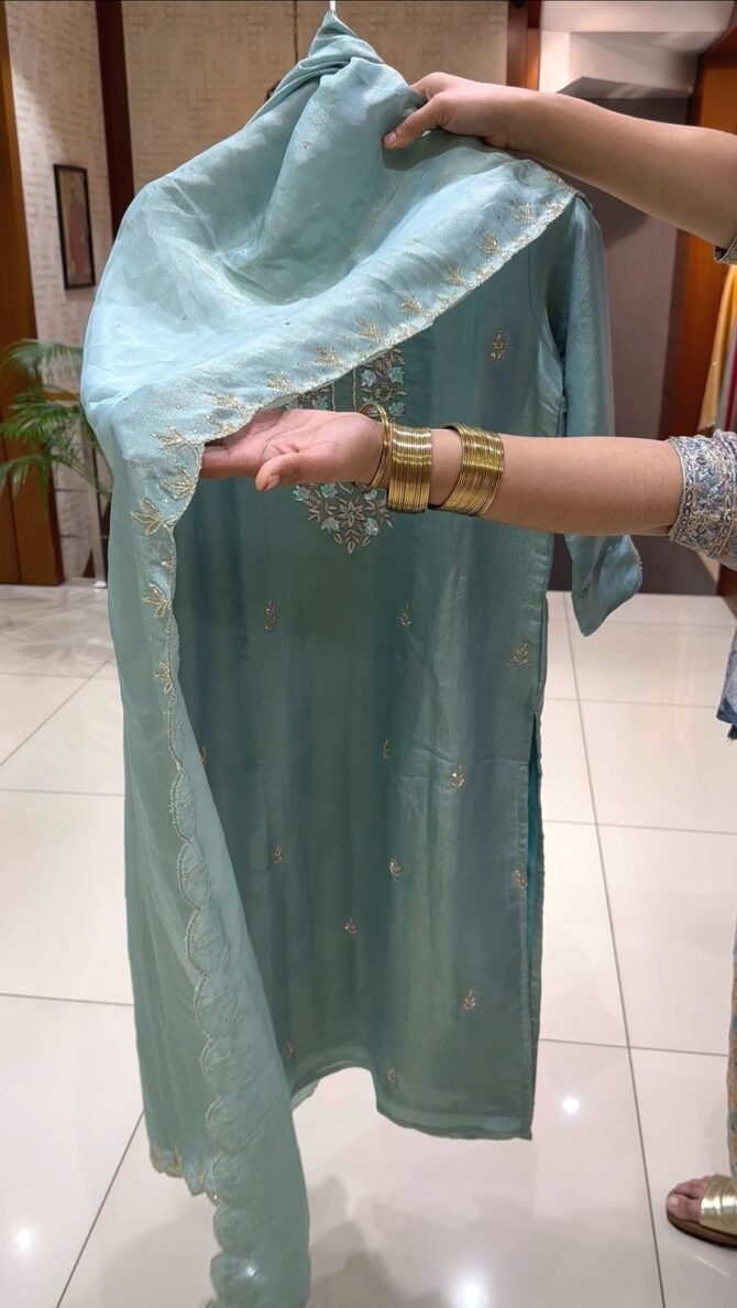 Sea Green Tissue Silk Churidar