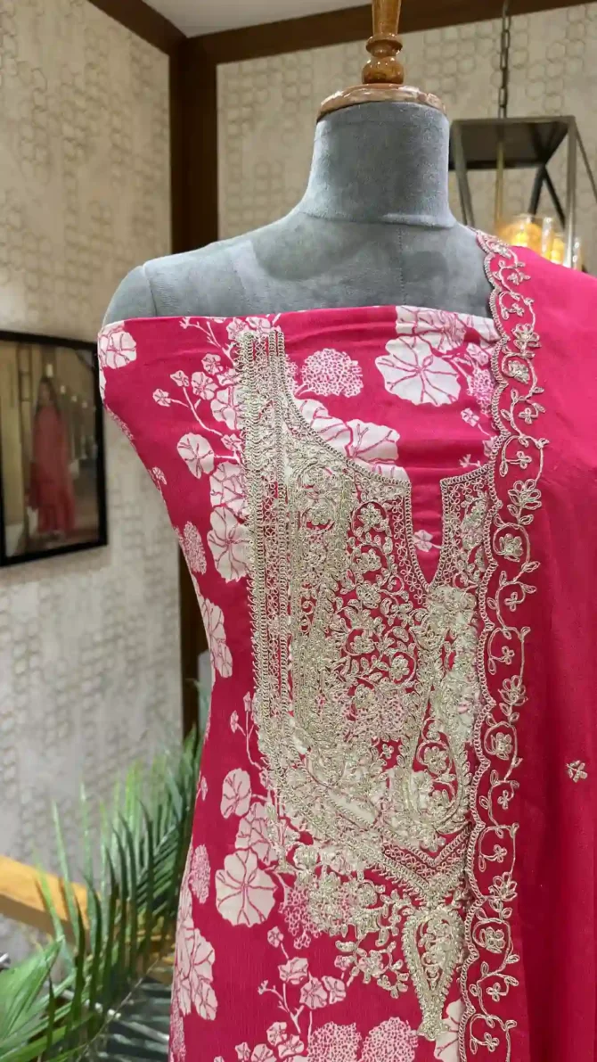Elegance Rani Pink Chinon Fabric Churidars