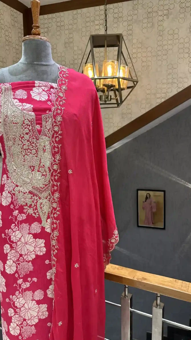 Elegance Rani Pink Chinon Fabric Churidars