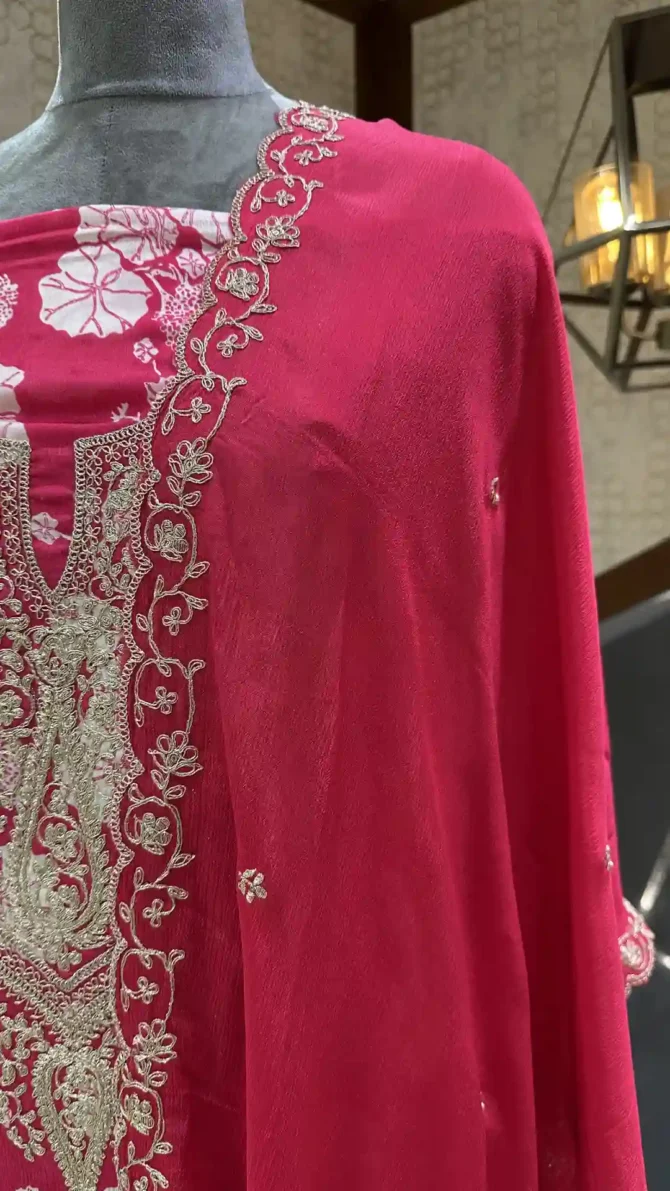 Elegance Rani Pink Chinon Fabric Churidars