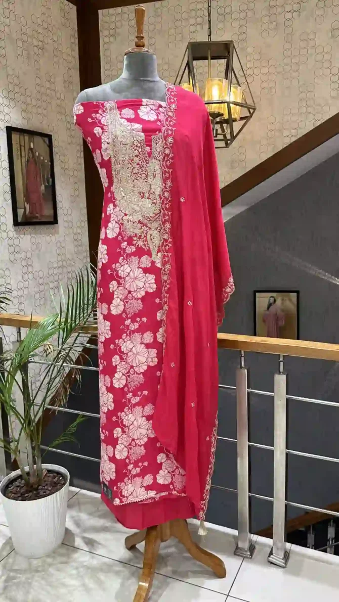 Elegance Rani Pink Chinon Fabric Churidars