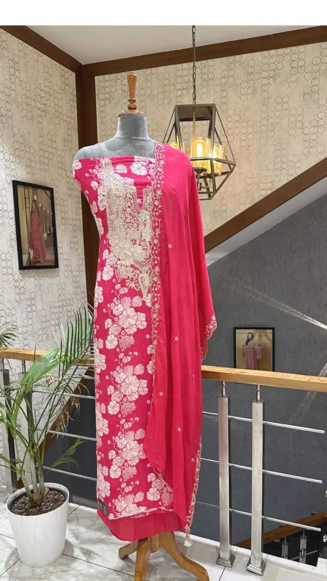 Elegance Rani Pink Chinon Fabric Churidars
