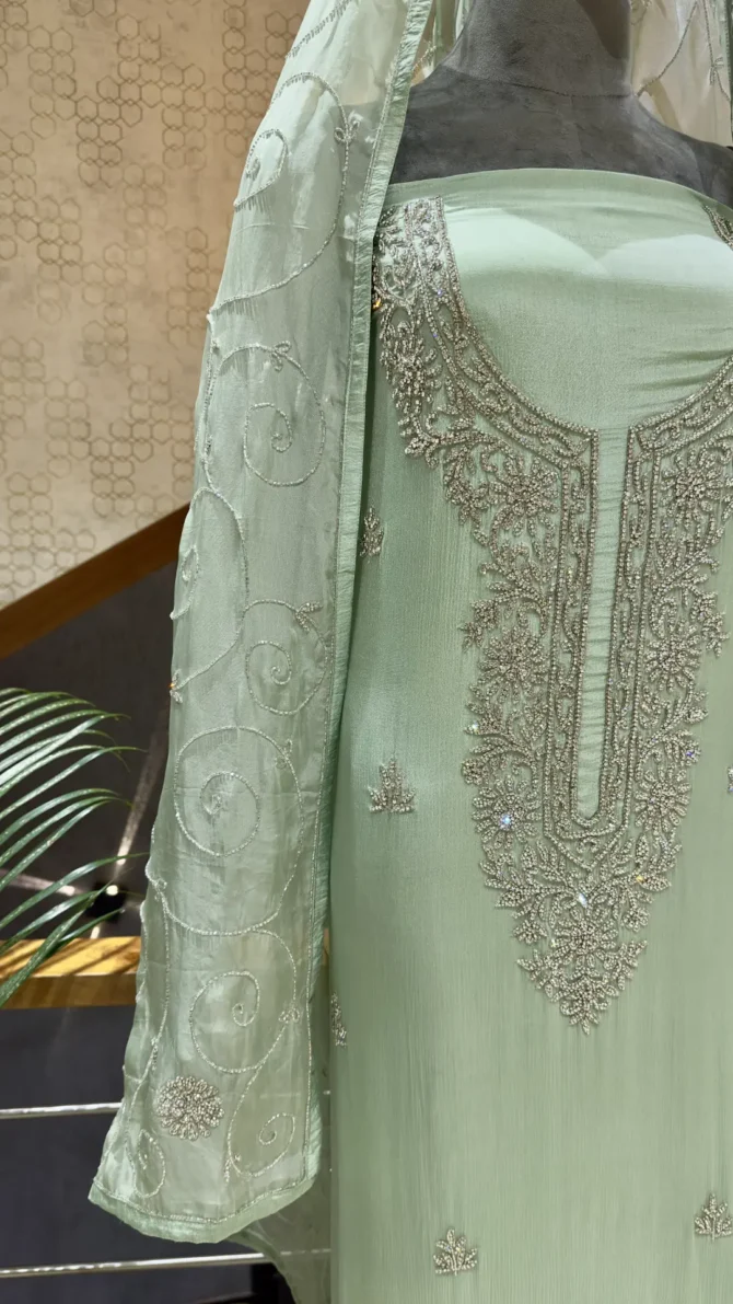 Embrace Elegance with Vibrant pista Chinon Fabric