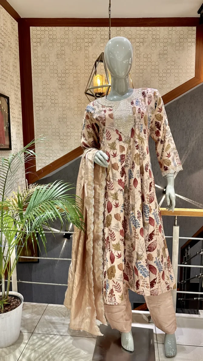 Elegant Muslin Fabric Anarkali Set in Peach