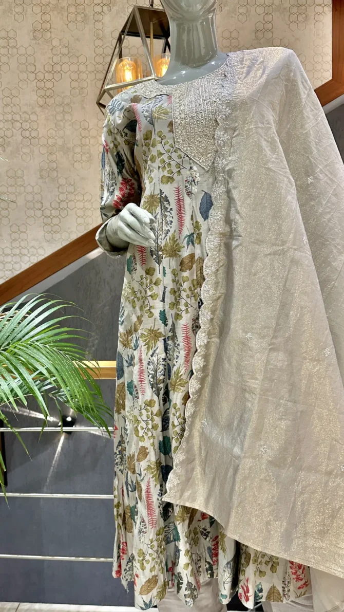 Elegance Redefined: Muslin Fabric Anarkali Set in Grey