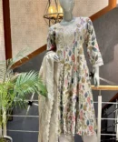 Elegance Redefined: Muslin Fabric Anarkali Set in Grey