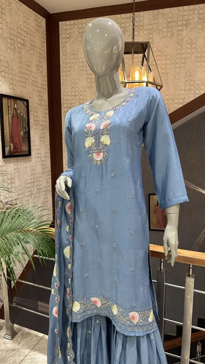 Elegant Blue Colour Sharara Set for Parties