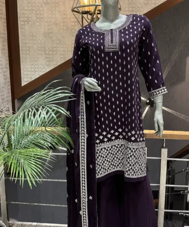 Elegant Wine Chiffon Palazo Set: A Perfect Blend of Style and Comfort