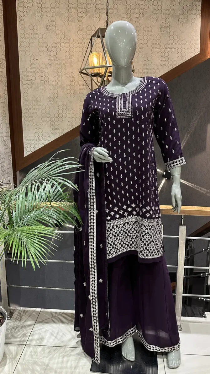 Elegant Wine Chiffon Palazo Set: A Perfect Blend of Style and Comfort