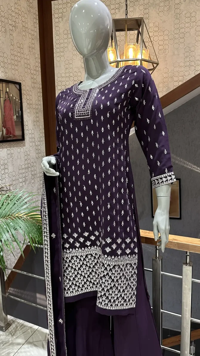Elegant Wine Chiffon Palazo Set: A Perfect Blend of Style and Comfort